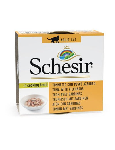 Ushqim i lëngëshëm për mace Schesir, tuna & sardinë, 70 gr.